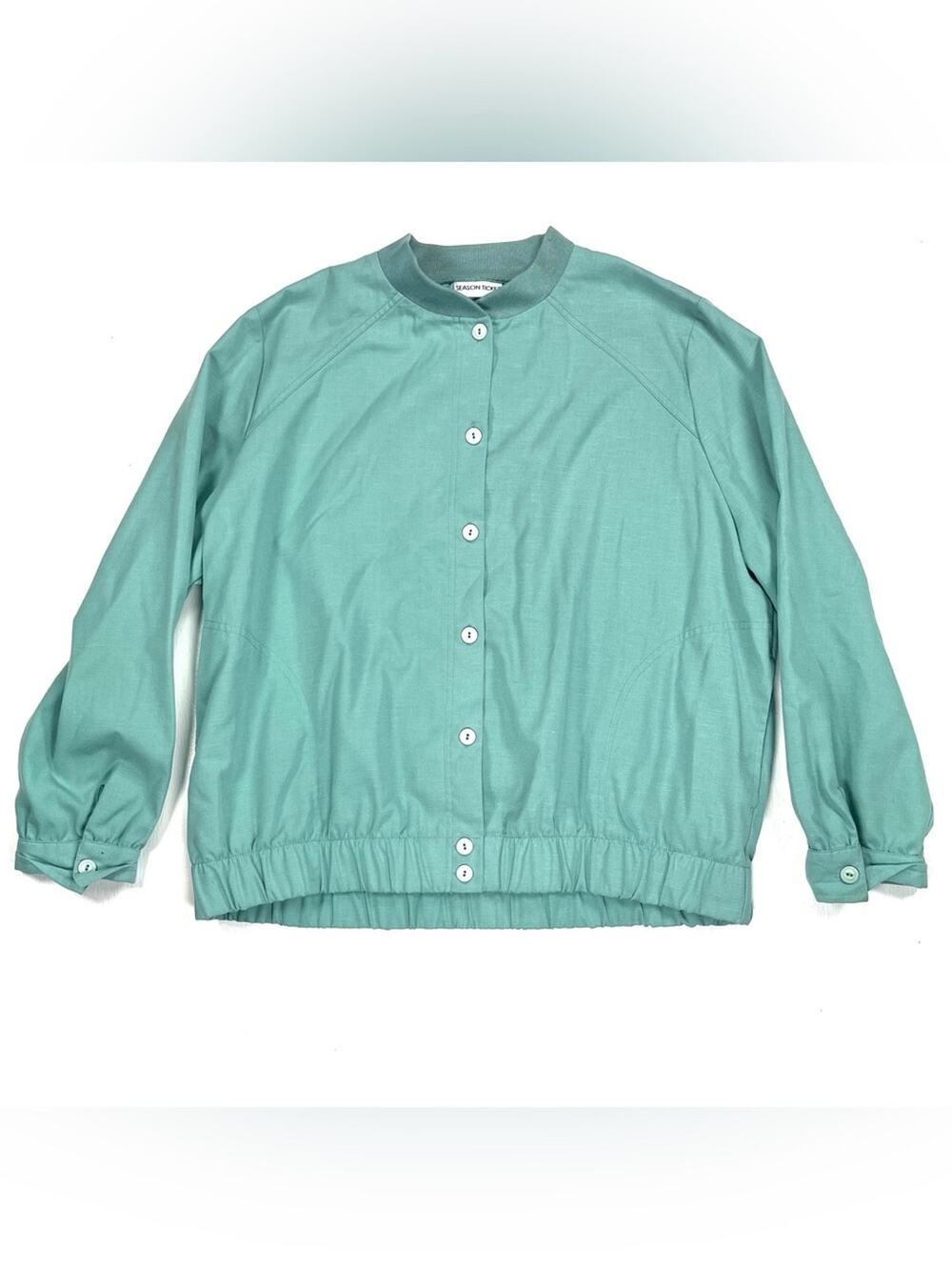 Vintage Lightweight Mint Green Button Down Bomber Jacket Large Casual Light Coat
